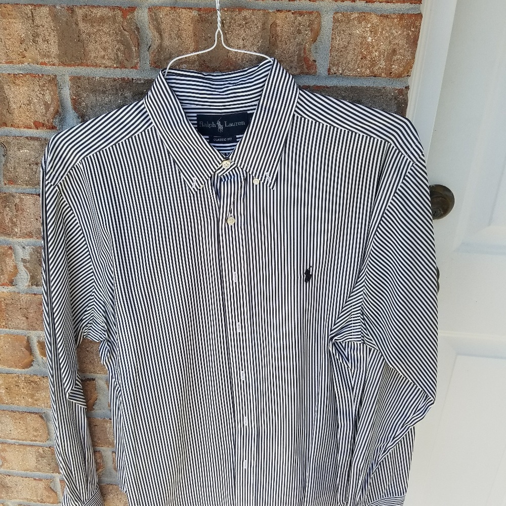 Polo button up black/ white pinstriped